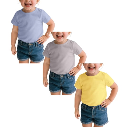 XEGLSBU 3 Pack Girls' Short Sleeve T-Shirts Solid Color Cotton Shirts for Toddlers Casual Tops Multipacks Size 80