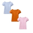 thumbnail image 1 of XEGLSBU 3 Pack Girls Short Sleeve T Shirts Solid Color Cute Puff Sleeve Top Comfortable Casual Tee for Kids (Size 3-4 Years), 1 of 4