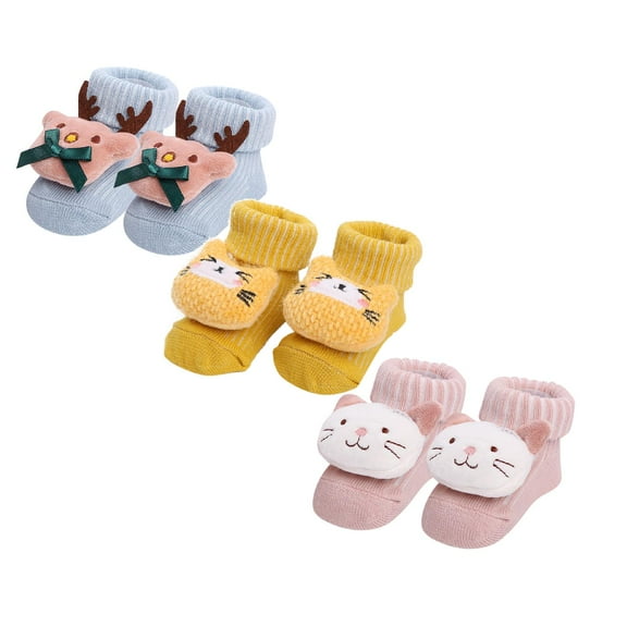 XEGLSBU 3 Pack Toddler Socks 2T Girls Baby Christmas Socks Toddler Boys Girls Children Socks Soft Sole Non Toddler Shoes Socks Princess Socks Floor Socks Toddler Socks Girls 2T-3T Size 0-6 Months