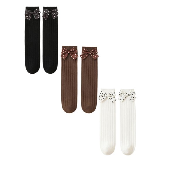 XEGLSBU 3 Pack Toddler Socks 3T Girls Baby Socks for and Toddlers Knee High Straight Tube No Heel Winter Warm Soft Comfortable Non Breathable Cute Bowknot Design Toddler Socks Size 0-12 Years