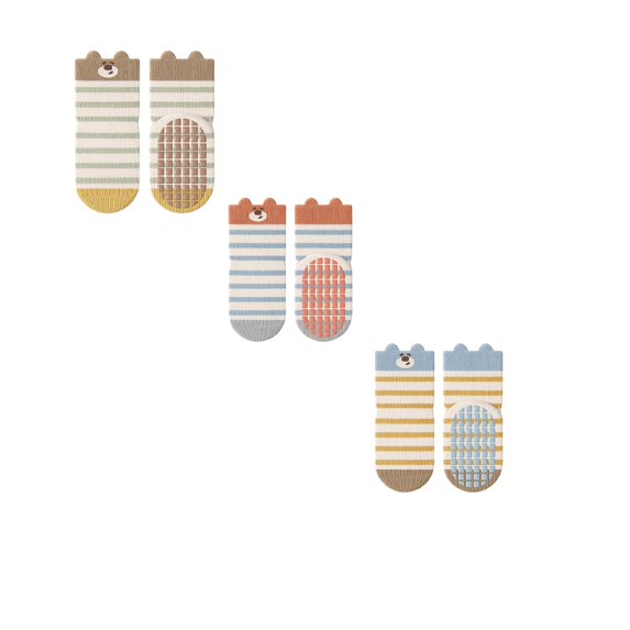 XEGLSBU 3 Pack Toddler Socks 5T Cartoon Striped Baby Socks for Toddlers Learning to Walk Soft Sole Grip Floor Footies Toddler Socks 2T Non Slip Size 1-3 Years