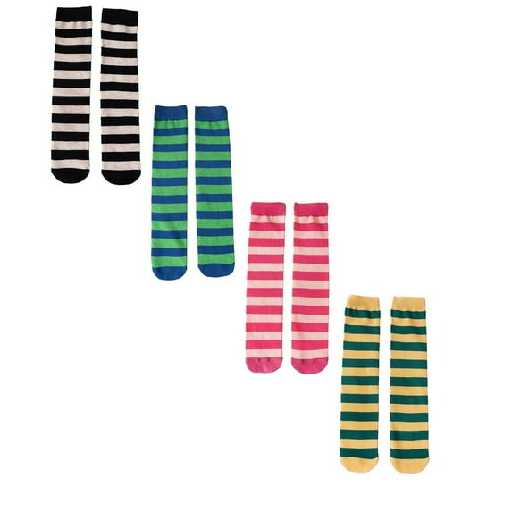 XEGLSBU 4 Pack Christmas Socks for Kids 8-12 Colorful Kids Knee High Socks Striped Pattern Style Long Socks for Girls and Boys Soft Stretchy Comfortable Playwear Daily Fashion Design Size 3-8 Years
