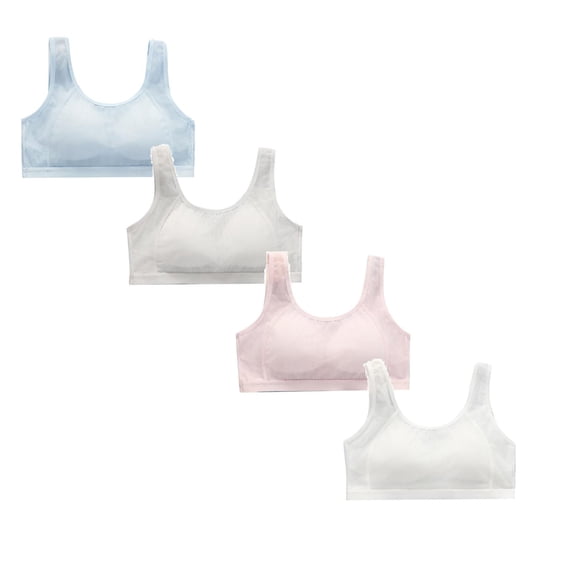 XEGLSBU 4 Pack Girls Seamless Sports Bra Training Crop Top Soft Comfortable Breathable Underwear for Teenagers Size12-13 Years