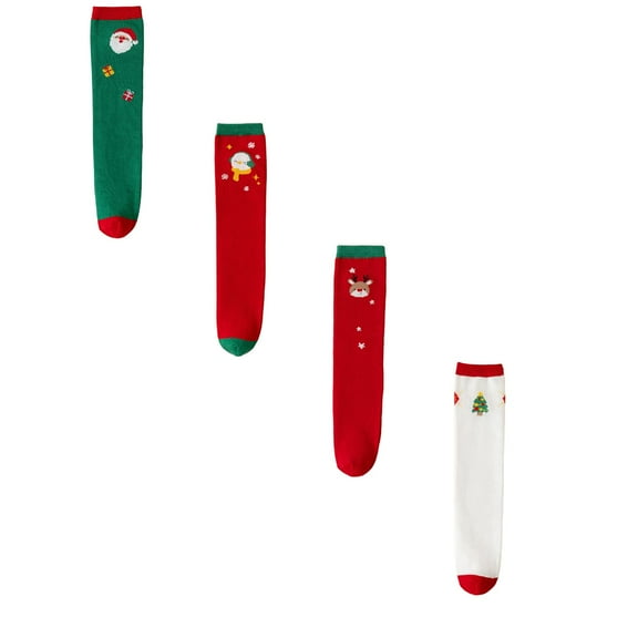 XEGLSBU 4 Pack Toddler Socks 3T-4T Cotton Kids Socks for Girls Mid Crew Length Soft Warm Winter Ankle Socks with Christmas Patterns for School Party Daily Wear and Celebrations Size 3-12 Years