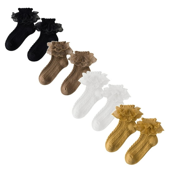 XEGLSBU 4 pack Girls Socks Size 2-3 Big Kid Girls Cotton Lace Stockings Children During The Spring and Autumn Thin Girls Dancing Socks Girls Socks Size 2 Crew Size 34