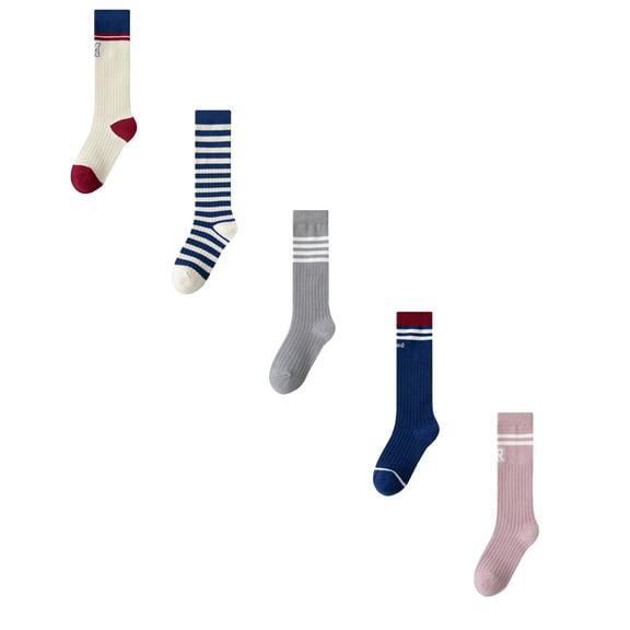 XEGLSBU 5 pack Girls Socks 4-6 Years White Kids Girls Knee High Socks Cotton Cute Sport School Fashion Stripe Sock Girls Socks 6-8 Years Old No Show Size M