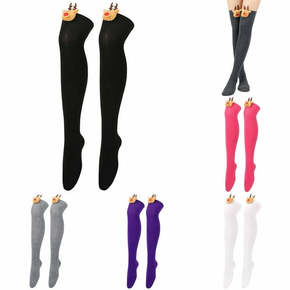 XEGLSBU 6 Pack Christmas Stocking Stuffers for Adults Women Stockings Knee Length Stockings Party Socks European and Holiday Striped Socks Reindeer Socks One Size