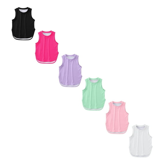 XEGLSBU 6 pack Girls Female Sports Tank Tops UPF 50  Racerback Solid Color Sleeveless Shirts Dance Athletic Workout Tops Size 160