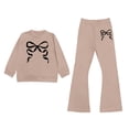 thumbnail image 1 of XEGLSBU Baby Girl Outfits 0-3 Months Purple Girls Long Sleeve Top and Flare Pants with Bow Print Two Piece Outfit for Kid Khaki Size 3-4 Years, 1 of 4