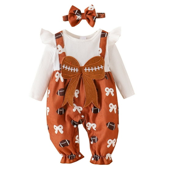 XEGLSBU Baby Girl Outfits 6-9 Months Christmas Stylish Girls Outfits 2pcs Long Sleeve Top With Brown Romper Comfortable Playwear For Toddler Daily Wear Khaki Size 9-12 Months