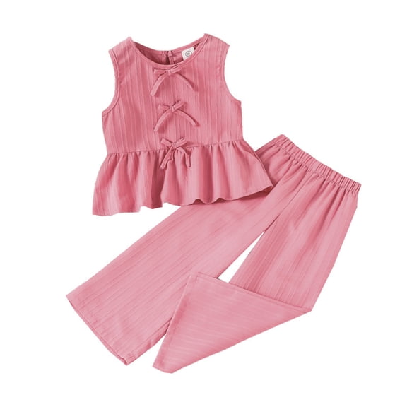 XEGLSBU Baby Girl Outfits 9-12 Months Summer Summer Baby Girls Outfits Bow Knot Sleeveless Vest And Flowy Wide Leg Pants 2pcs Toddler Casual Playwear Comfortable Daily Wear Pink Size 3-4 Years