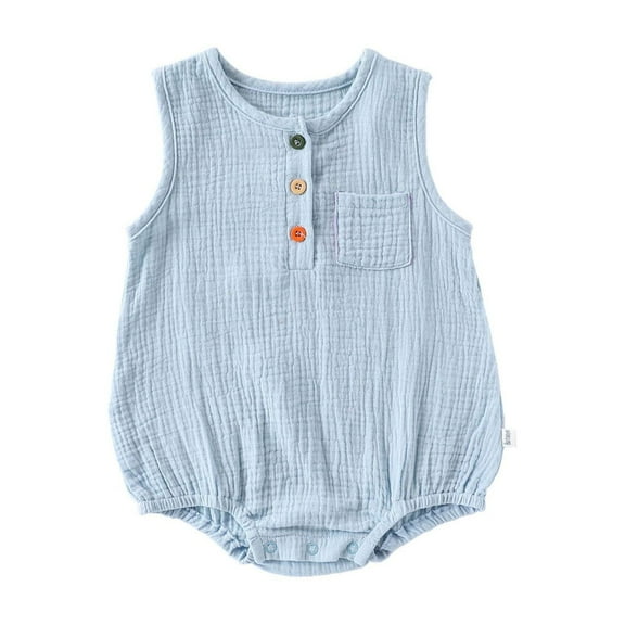 XEGLSBU Baby Girls Clothes Sleeveless Solid Romper for 0-18 Months Baby Soft Breathable Line Cotton Bodysuits Summer Casual Loose Fit Blue Size