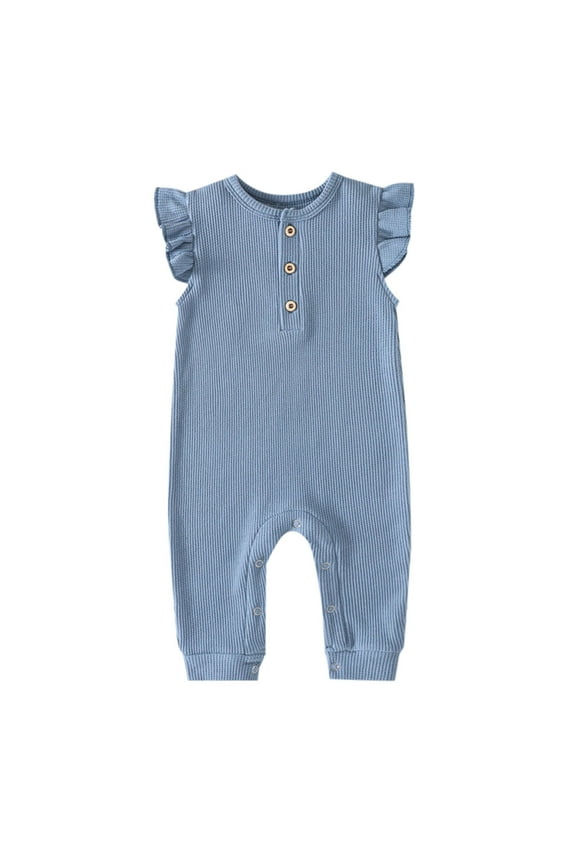 Baby Romper Long Sleeve Ruffle Baby Boy Girl Solid Romper Ruffle Short Sleeve Jumpsuits Clothes Blue Size 9-12 Months