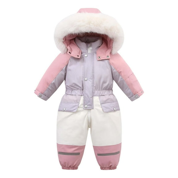 XEGLSBU Baby Snowsuit 0-3 Months Children's Ski with Hood and Thickened Baby Jumpsuit Winter Baby Romper (1Y 5Y) Boys Snowsuit Set Size 8 Pink Size 12-18 Months