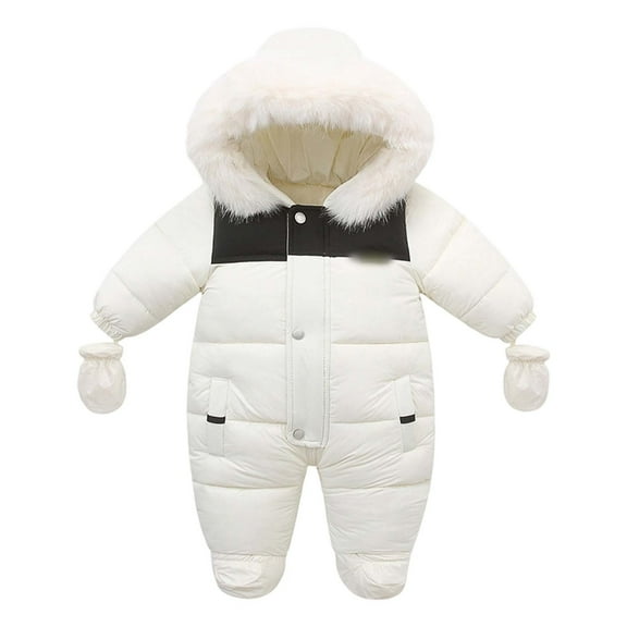 XEGLSBU Baby Snowsuit 9-12 Months with Feet Winter Collar Romper for Children (6 Months to 2 Years Old) Toddler Snowsuit 4T 1 Piece Lined White Size 6-9 Months