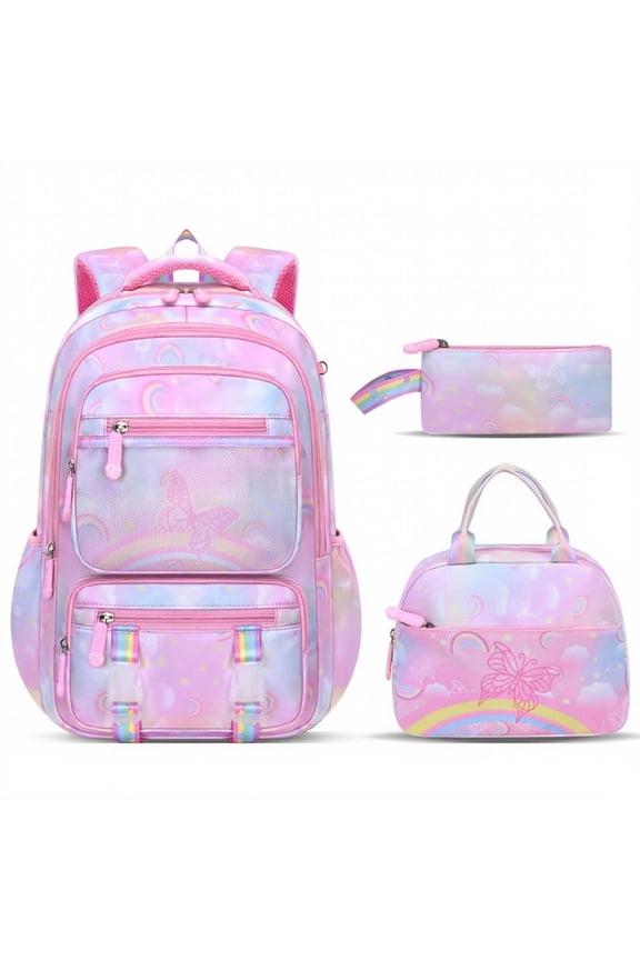 Backpack for Students Durable Bookbag School Backpack Large Capacity Lightweight Daypack with Side Water Bottle Pockets for Student Pink