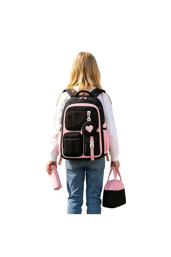 Backpack for Students Elementary School Backpack Lightweight Durable Bookbag Large Capacity Casual Daypack for Student Daily Commute Pink