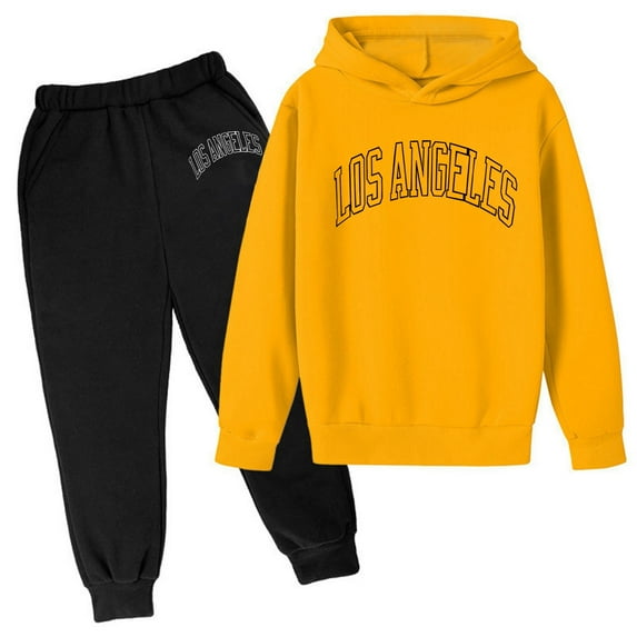 XEGLSBU Boy Outfits Autumn and Winter Children's Hoodie Pullover Set Printed Hoodie Set on Underwear Casual Letter Printed Long Sleeve Yellow Size 11-12 Years