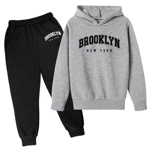 XEGLSBU Boy Outfits Fall Children's Autumn and Winter Hoodie Pullover Set Printed Hoodie Set on Underwear Casual Letter Printed Long Sleeve Dark Gray Size 5-6 Years