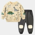 thumbnail image 1 of XEGLSBU Boy Outfits Summer Boys Tracksuit Casual Long Sleeve Animal Print Outfit Comfortable Kids Sportswear Two Piece Jumpsuit for Toddler Playwear Beige Size 4-5 Years, 1 of 3