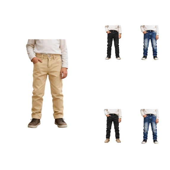 XEGLSBU Boys Denim Pants Distressed High Street Casual Long Jeans for Comfortable Stretch Trousers Autumn Khaki Size 15-16 Years