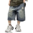 thumbnail image 1 of XEGLSBU Boys Denim Shorts Stylish for Summer Casual Ripped Knee Jeans for Kids Everyday Wear Blue Size 3-4 Years, 1 of 7