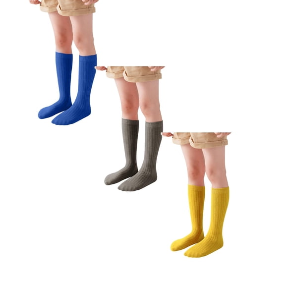 XEGLSBU Boys Girls Socks Unisex Solid Color Knee High Socks Casual School Stockings for Kids 3 Pairs Size 1-12 Years