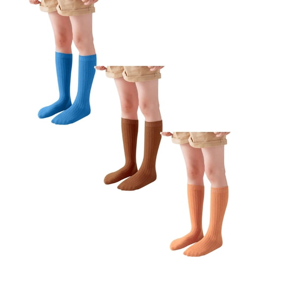 XEGLSBU Boys Girls Socks Unisex Solid Color Knee High Socks Casual School Stockings for Kids 3 Pairs Size 1-12 Years