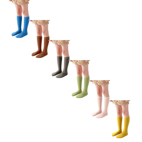 XEGLSBU Boys Girls Socks Unisex Solid Color Knee High Socks Casual School Stockings for Kids 6 Pairs Size 1-12 Years