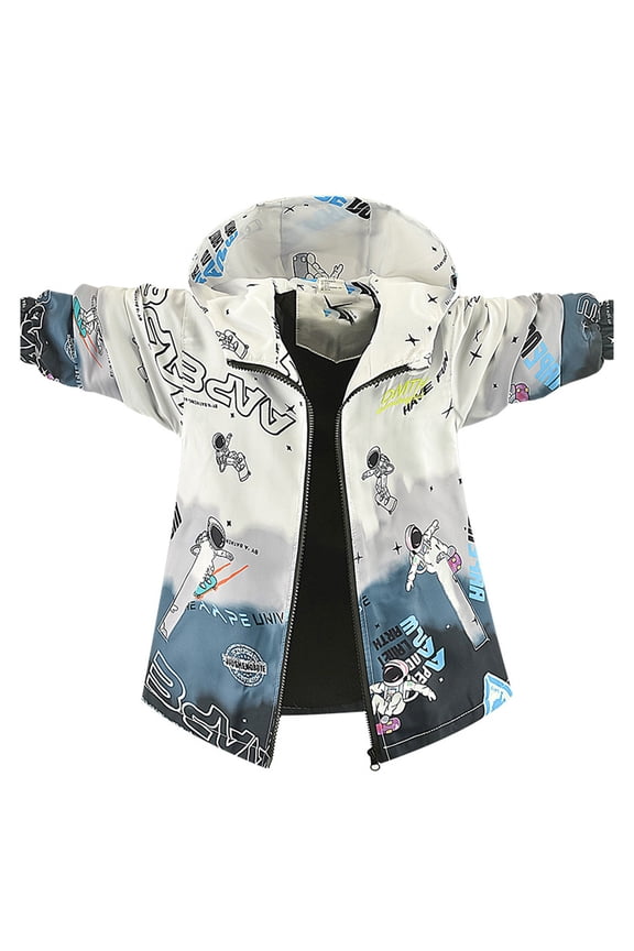 Boys Jackets Size 8-10 Cute Boys Windbreaker Jacket with Hood Outdoor Printed Jacket for Kids Youth Winter Warm Lined Coat Boys Fall Light Jacket