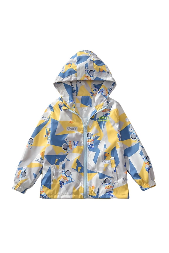 Boys Jackets Size 8 Boys Windbreaker Jacket with Astronaut Print Lightweight Outdoor Jacket for Kids Breathable Playwear Boys Fall Light Jackets & Coats Yellow Size 8-9 Years