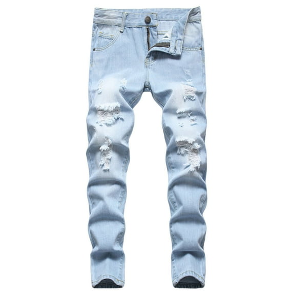 XEGLSBU Boys Jeans Size 12 Boy's Skinny Fit Ripped Distressed Fashion Kids Denim Jeans Pants Light Blue-C Size 8-10 Years
