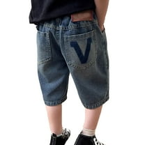 XEGLSBU Boys Jeans Size 6 Pull on Boy's Elastic Waist Wide Leg Casual Loose Sev En Eighths Jeans with Pockets Blue Size 13-14 Years