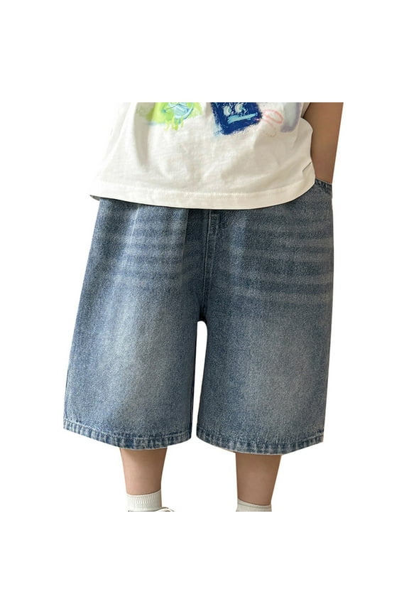Boys Jeans Size 6 Slim Boys Elastic Waist Wide Leg Casual Loose Denim Shorts with Pockets (1 12 Years) Blue Size 6-8 Years