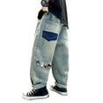 thumbnail image 1 of XEGLSBU Boys Jeans Size 7 Boot Cut Boys' Baggy Jeans Straight Leg Jeans with Pockets Elastic Waist Distressed Ripped Denim Pants with Holes Blue Size 5-6 Years, 1 of 9