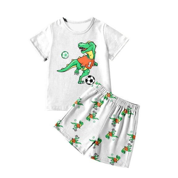 XEGLSBU Boys Pajamas Size 10-12 Shorts Set Boys Dinosaur Print T Shirt and Shorts Outfits Set for Casual Wear and Sports Boys Pajamas Size 10-12 Pack White Size 3-4 Years