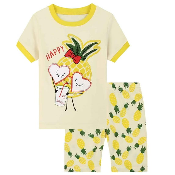 XEGLSBU Boys Pajamas Size 10 Toddler Kids Baby Boys Cartoon Printed Loose CuteT Shirt Grid Shorts Outfits Boys Pajamas Size 8-9 Yellow Size 6-7 Years