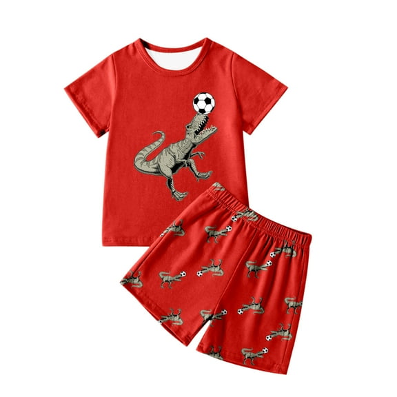 XEGLSBU Boys Pajamas Size 14-16 Boys Dinosaur Print T Shirt and Shorts Outfits Set for Casual Wear and Sports Boys Pajamas Size 10-12 Youth Red Size 7-8 Years