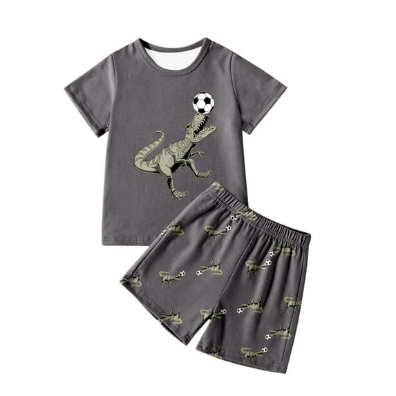 XEGLSBU Boys Pajamas Size 14-16 Boys Dinosaur Print T Shirt and Shorts Outfits Set for Casual Wear and Sports Boys Pajamas Size 8 Grey Size 5-6 Years