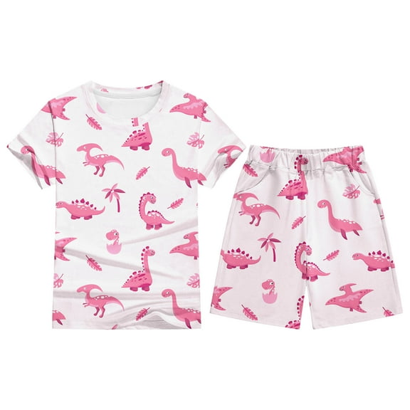 XEGLSBU Boys Pajamas Size 7 Kids Boys Girls Dinosaur Printed Short Sleeve T Shirt Top and Shorts Pants Set Outfit Pajama Set Boys Pajamas 5T Size 3-4 Years