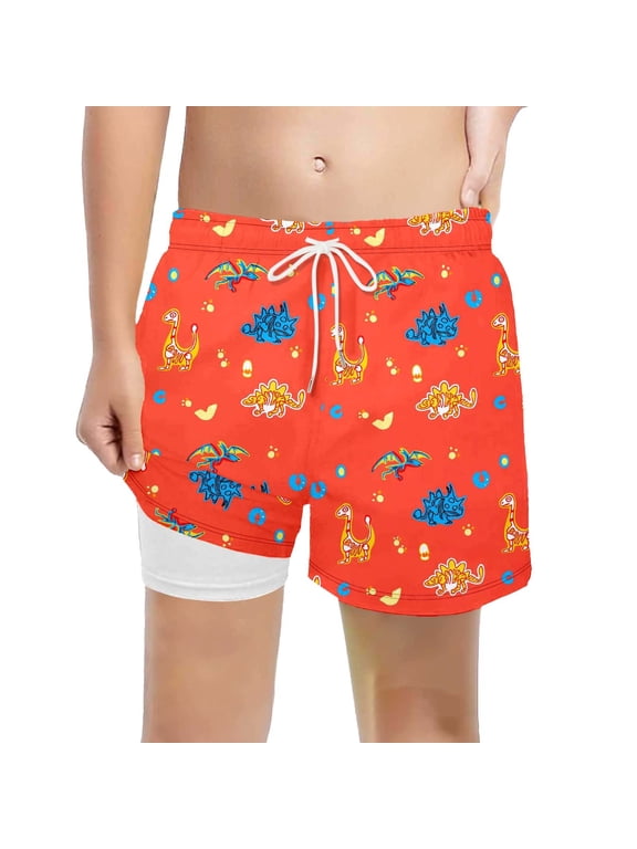 Boys' Printed Swim Trunks for Beach Comfortable Swimwear for Kids Elastic Waistband Orange Size 11-12 Years