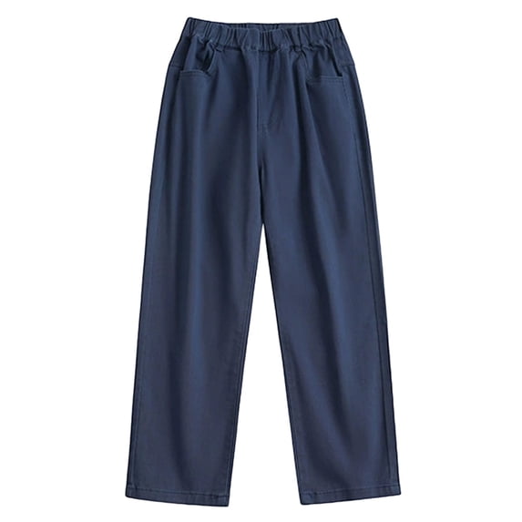 XEGLSBU Boys School Pants Khaki Straight Leg Trousers for Kids High Waist Comfortable Daily Wear Casual Pants Navy Size 5-6 Years