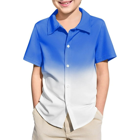 XEGLSBU Boys Short Sleeve Shirts Size 7/8 Boys Button down Shirts Short Sleeve Gradient Shirt Kids Summer Casual Beach Shirts Blue Size 13-14 Years