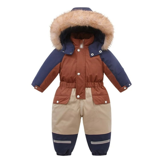 XEGLSBU Boys Snowsuit Set 8 Children's Ski with Hood and Thickened Baby Jumpsuit Winter Baby Romper (1Y 5Y) Snowsuit Toddler Boy 3T Coffee Size 12-18 Months