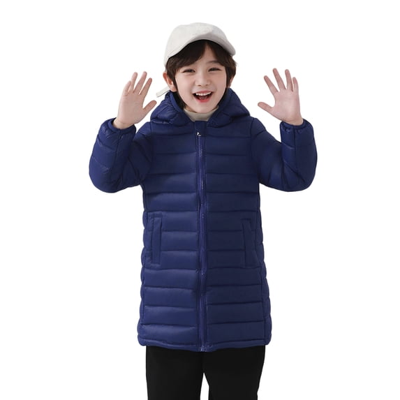 XEGLSBU Boys Winter Coat Size 7-8 Girls Down Jacket Extra Warm Long Padded Coat Thickened Winter Outerwear for Kids and Youth with Knee Length Design Winter Coats for Boys 14-16 Navy Size 3-4 Years