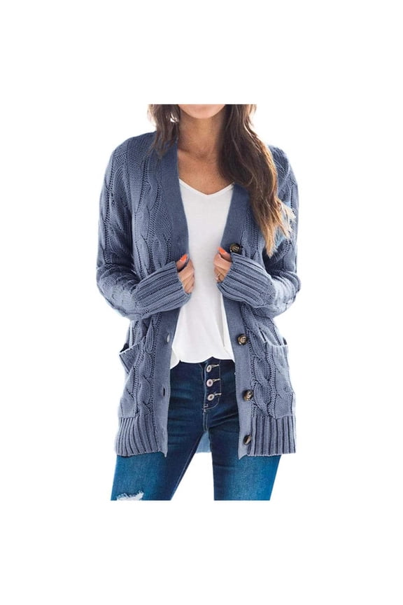 Cardigan Sweaters for Women with Buttons Womens Boho Patchwork Cardigan Long Sleeve Open Front Knit Sweaters Coat Pockets Cardigan Sweaters for Women Black with Pockets Blue Size M