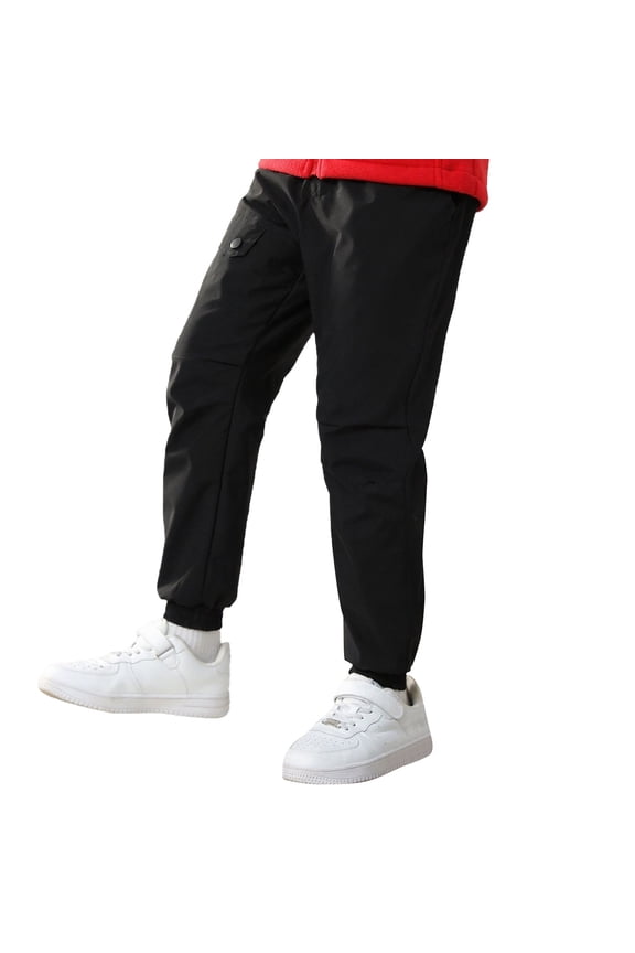 Children's Hiking Trousers Water Proof Outdoor Trekking Trousers Elasticated Waist Thicken Jogging Bottoms for Kids Boys Girls Black Size 11-12 Years