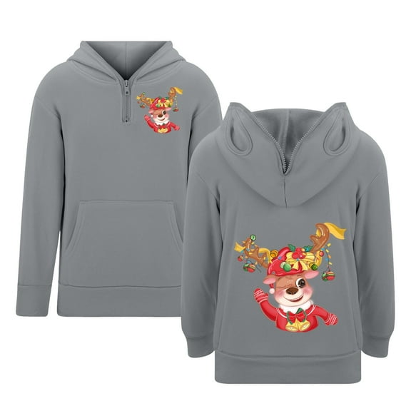 XEGLSBU Christmas Boys Hoodies Size 10 12 Zip Boys Print Hooded Pullover Sweatshirt with Zipper Eyelets and Pocket for Kids Casual Wear Grey Size 3-4 Years