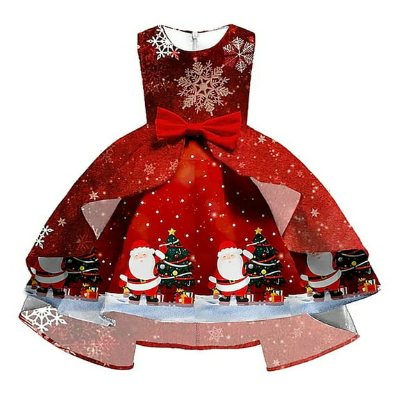 XEGLSBU Christmas Flower Girl Dress 4T Lace Girls Christmas Dress Sleeveless Santa Snowman Christmas Party Prom Formal Gowns Toddler Festival Outits Watermelon Red Size 5-6 Years