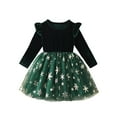 thumbnail image 1 of XEGLSBU Christmas Flower Girl Dress Long Toddler Children Girls Christmas Long Sleeve Bowknot Star Prints Dresses Dress Clothes Green-2 Size 5-6 Years, 1 of 6